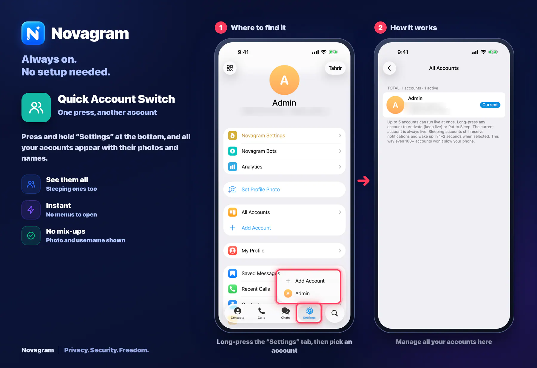 Quick Account Switch — Novagram card