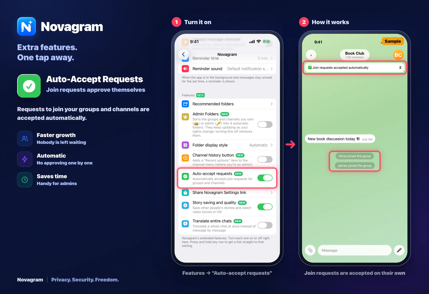 Auto-Accept Requests — Novagram card