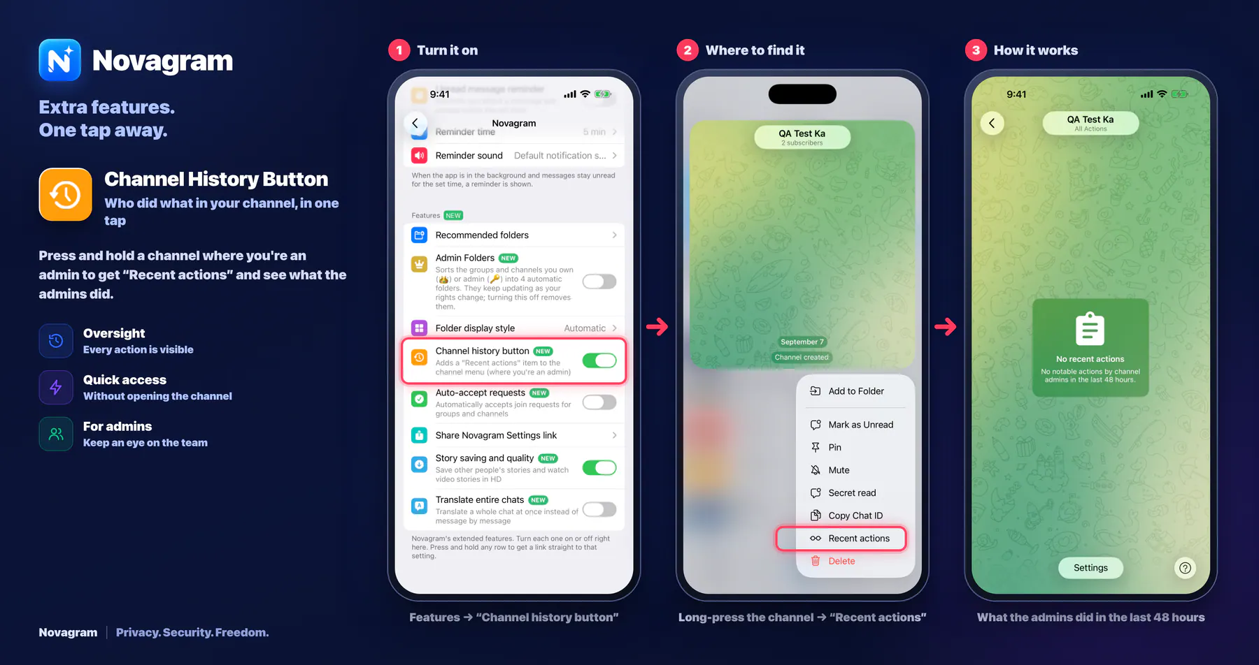 Channel History Button — Novagram card