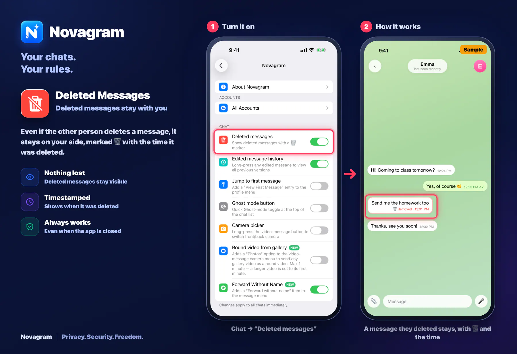 Deleted Messages — Novagram card