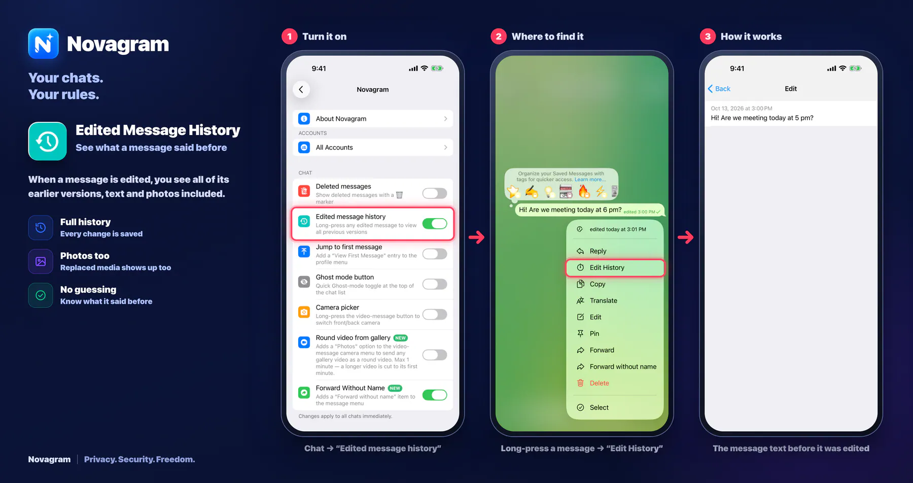 Edited Message History — Novagram card