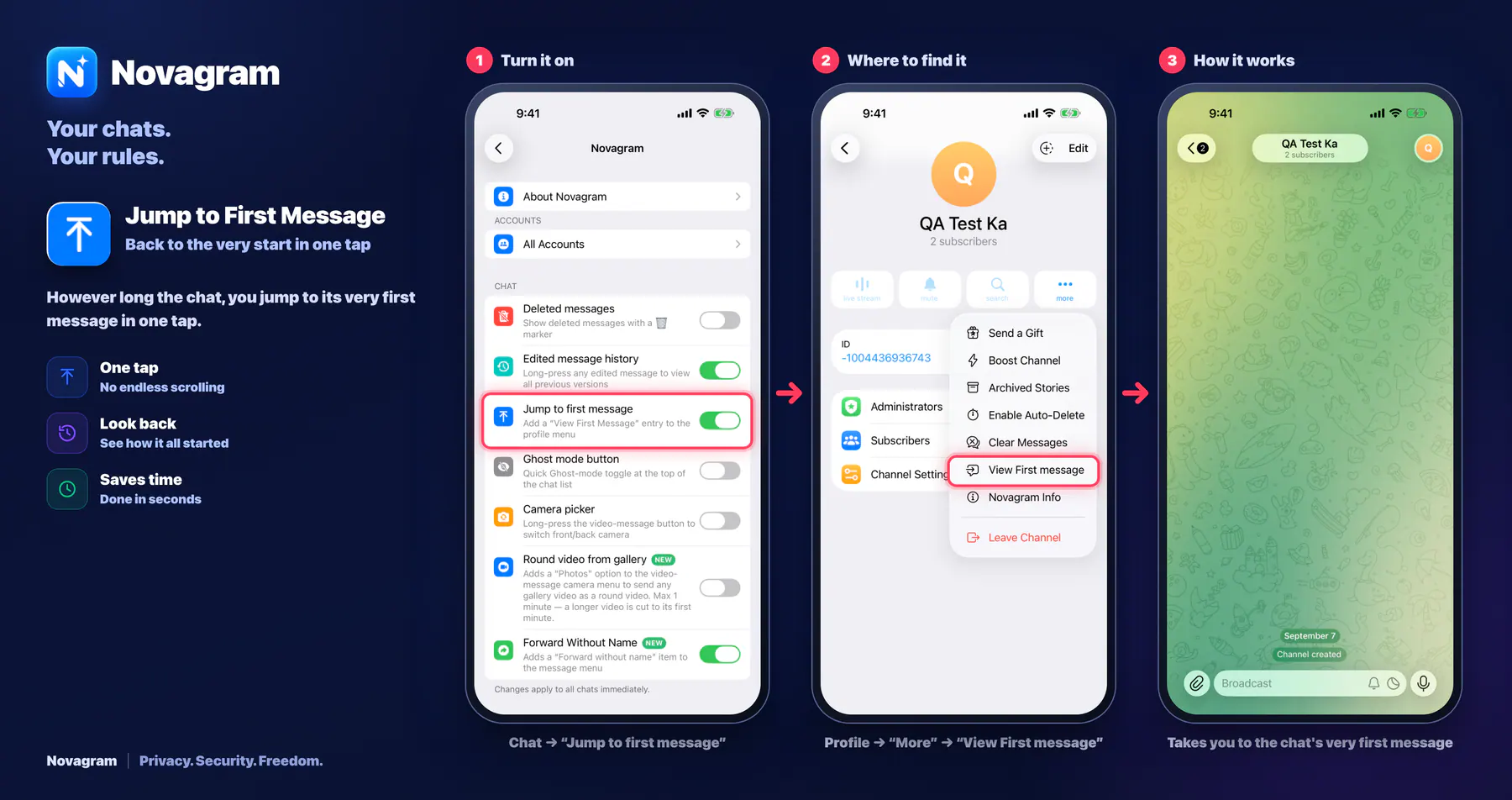 Jump to First Message — Novagram card