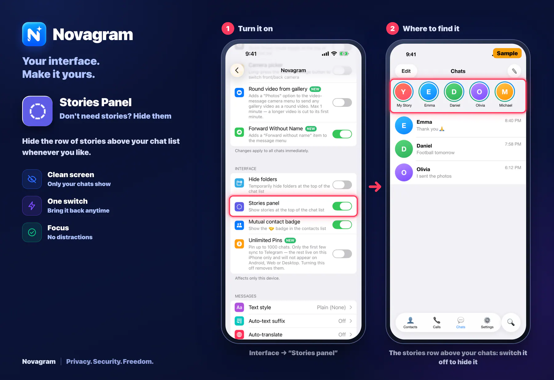 Stories Panel — Novagram card