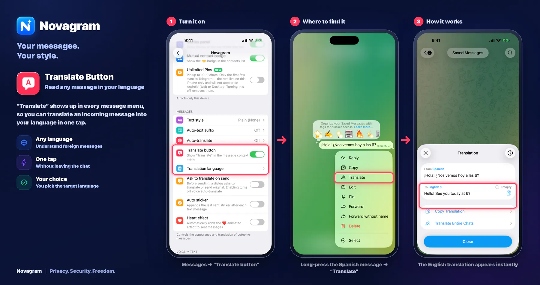 Translate Button — Novagram card
