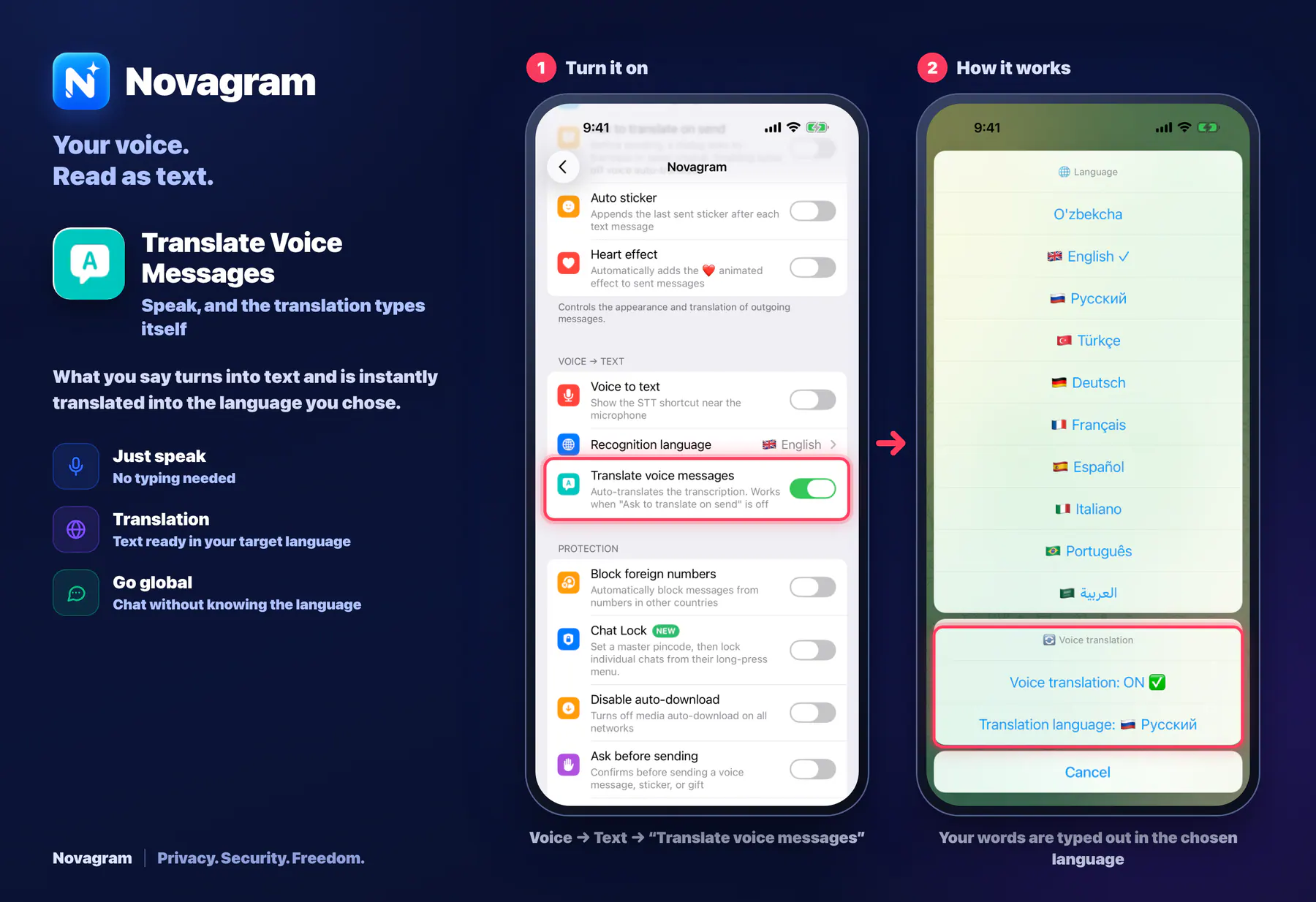 Translate Voice Messages — Novagram card
