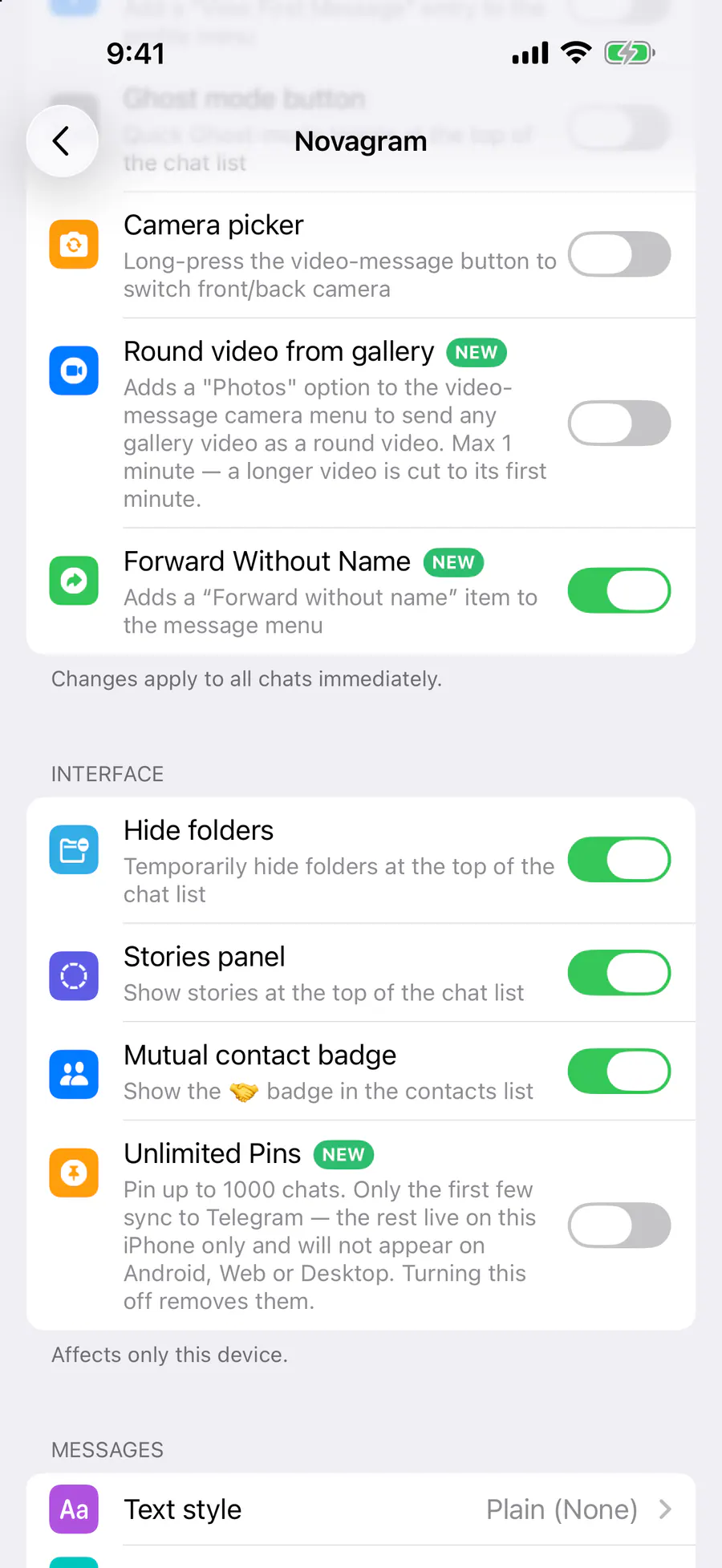 Interface → “Hide folders”