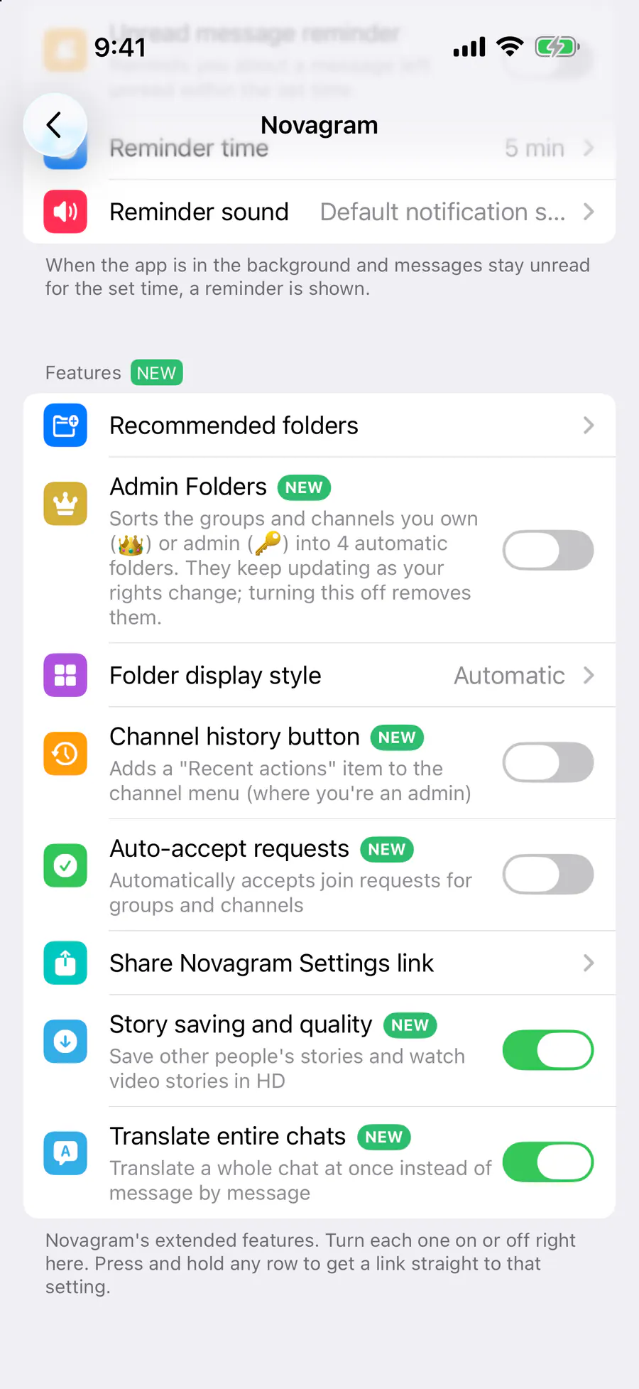 Features → “Translate entire chats”