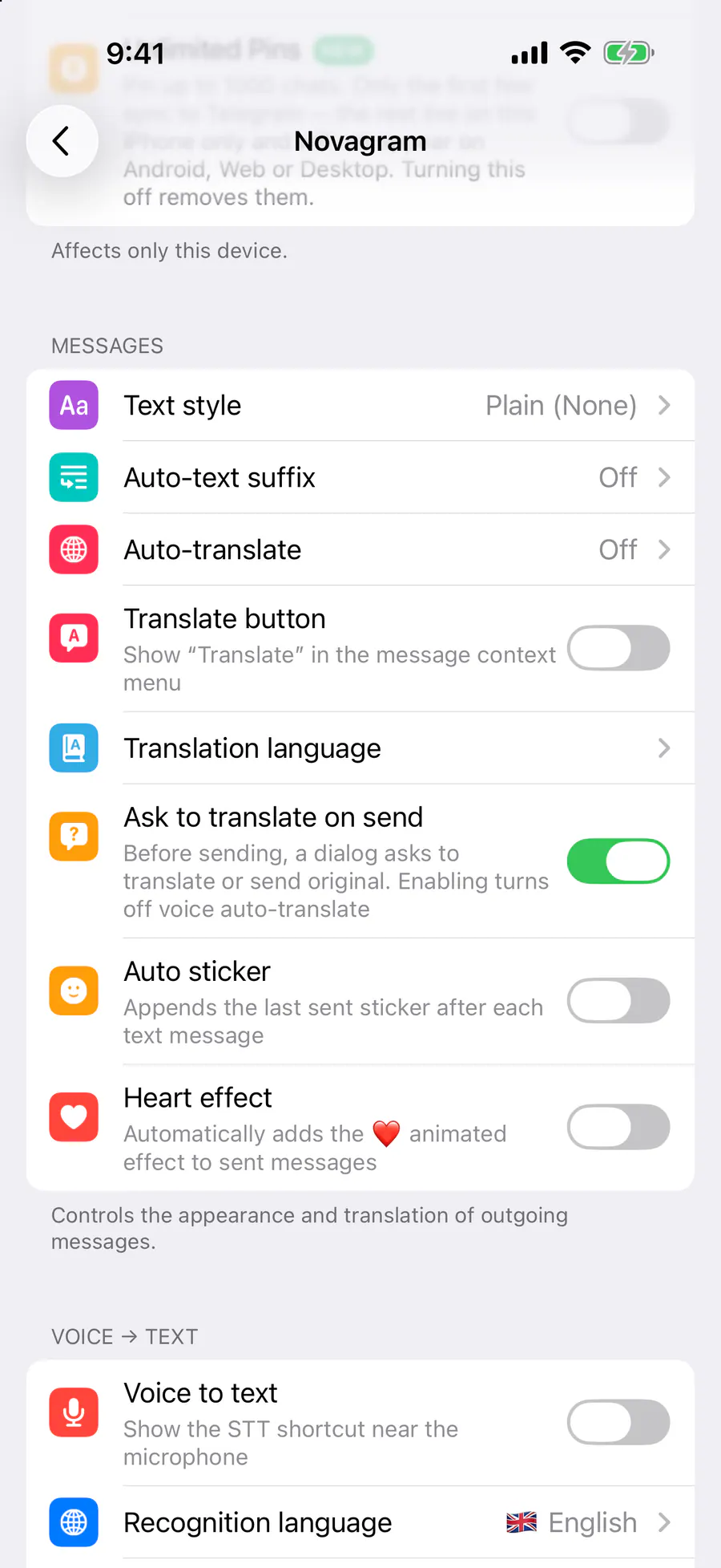 Messages → “Ask to translate on send”