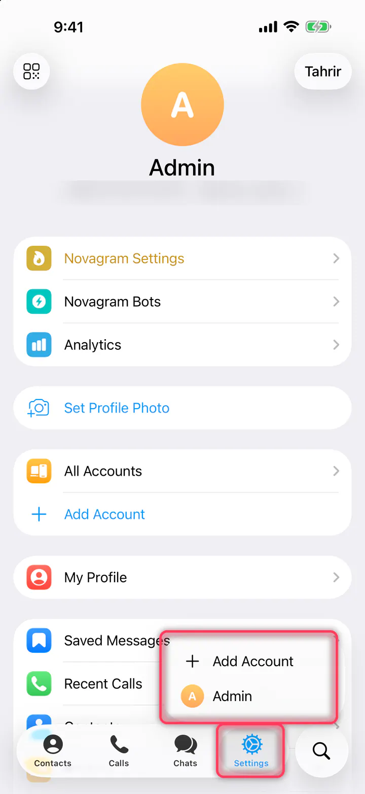 Press and hold “Settings”