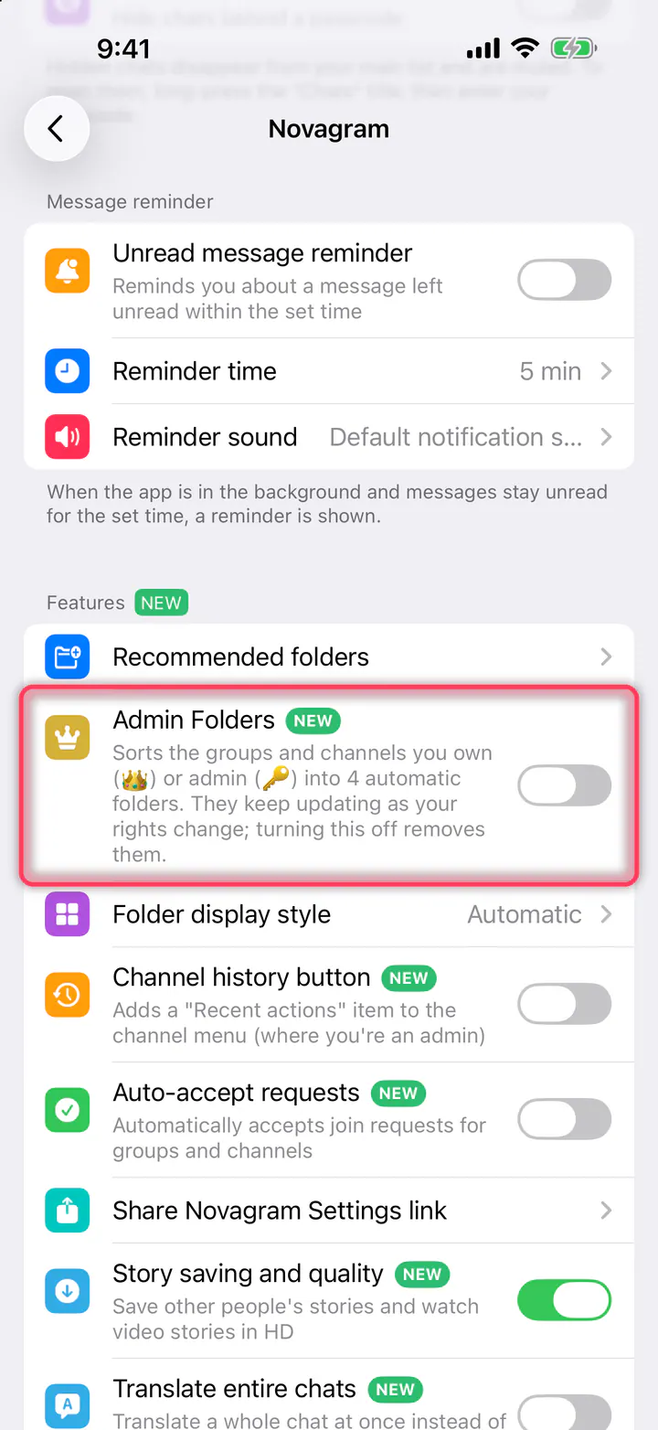 Turn on “Admin Folders”