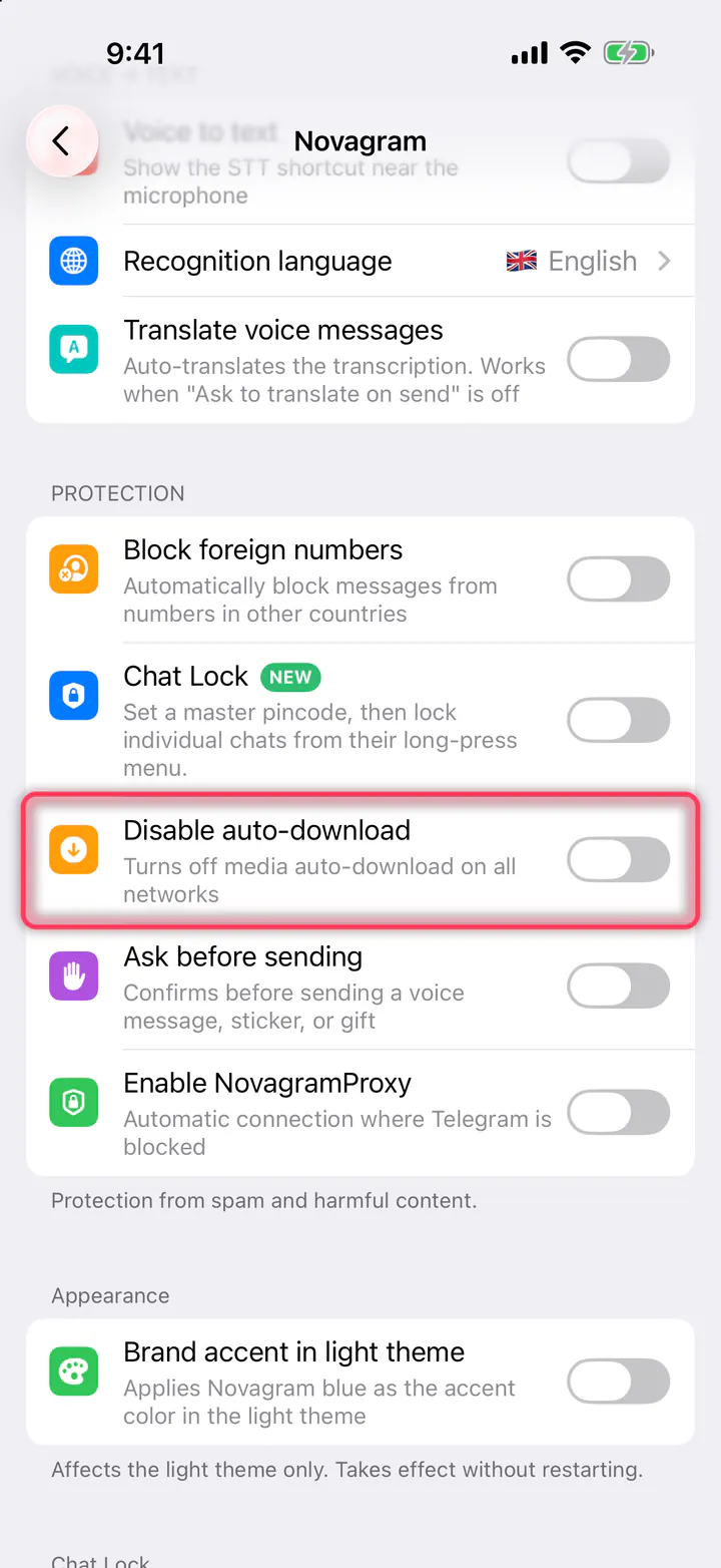 Turn on “Disable auto-download”