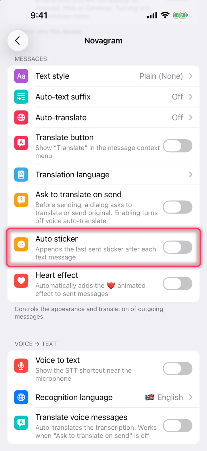 Turn on “Auto sticker”