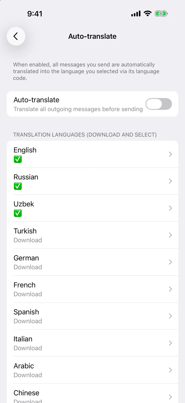 Turn on “Auto-translate” and pick a language