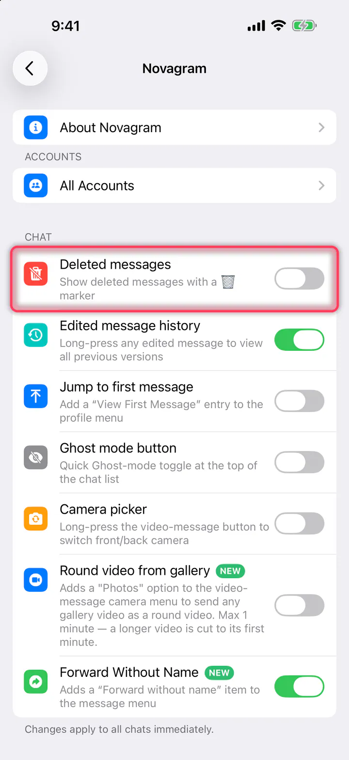 Turn on “Deleted messages”