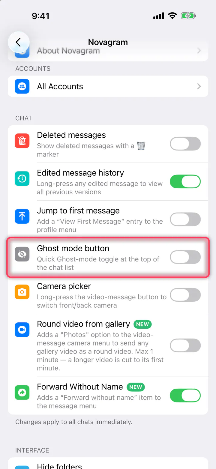 Turn on “Ghost mode button”