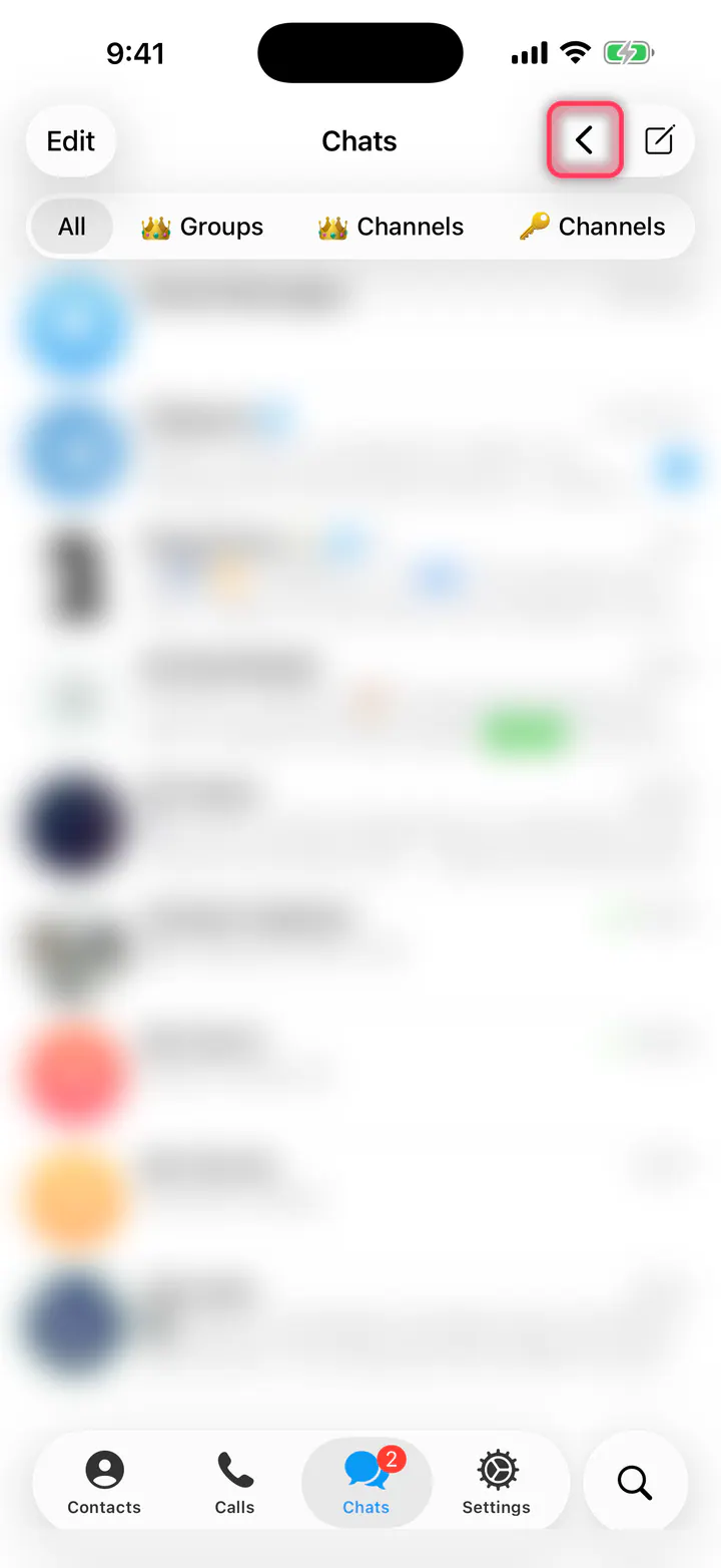 Tap the “‹” arrow above your chats