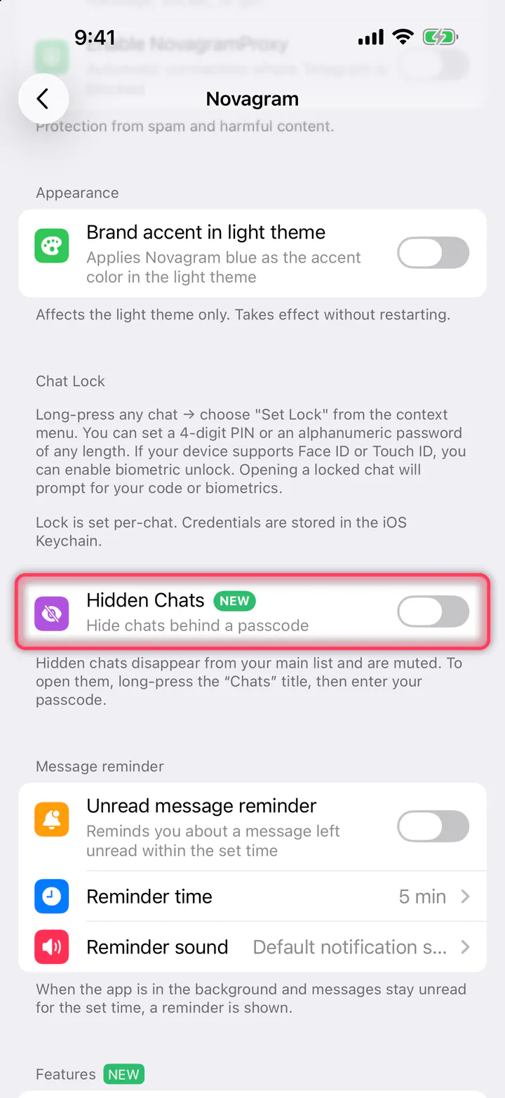 Turn on “Hidden Chats”