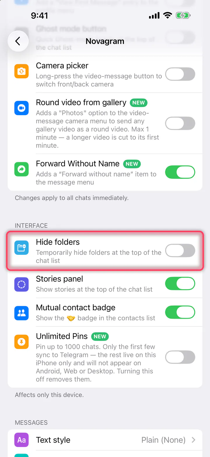 Turn on “Hide folders”