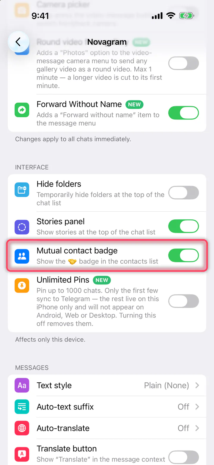 Keep “Mutual contact badge” on