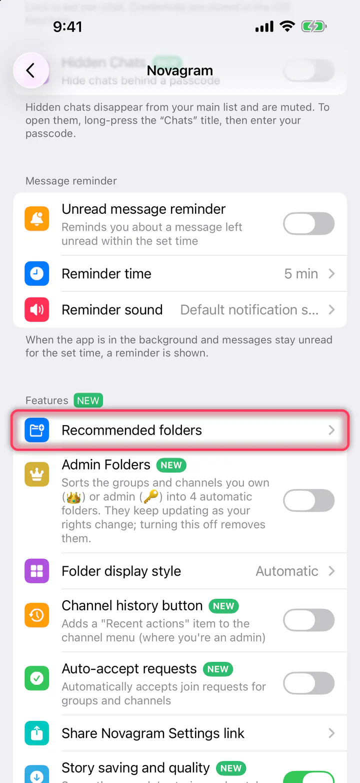 Tap “Recommended folders”