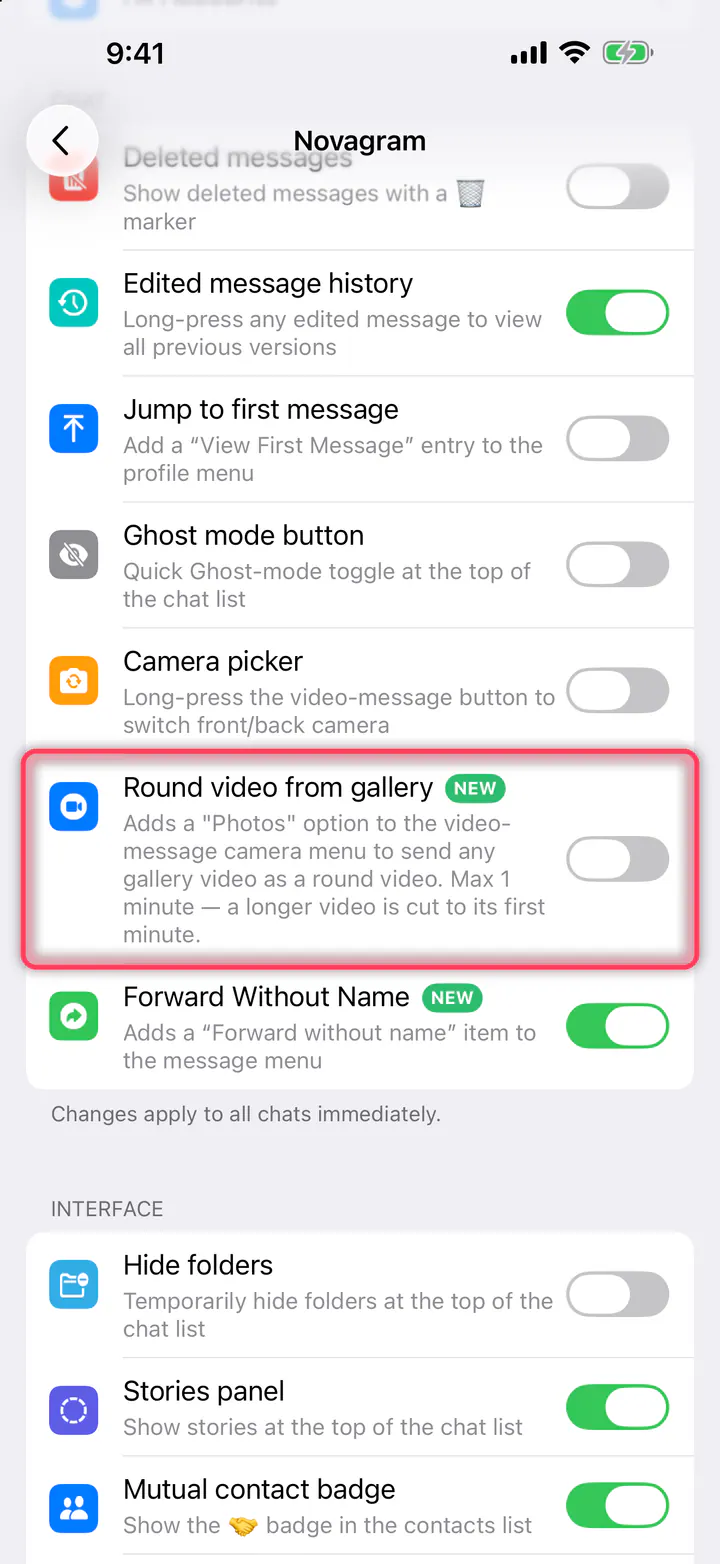 Turn on “Round video from gallery”