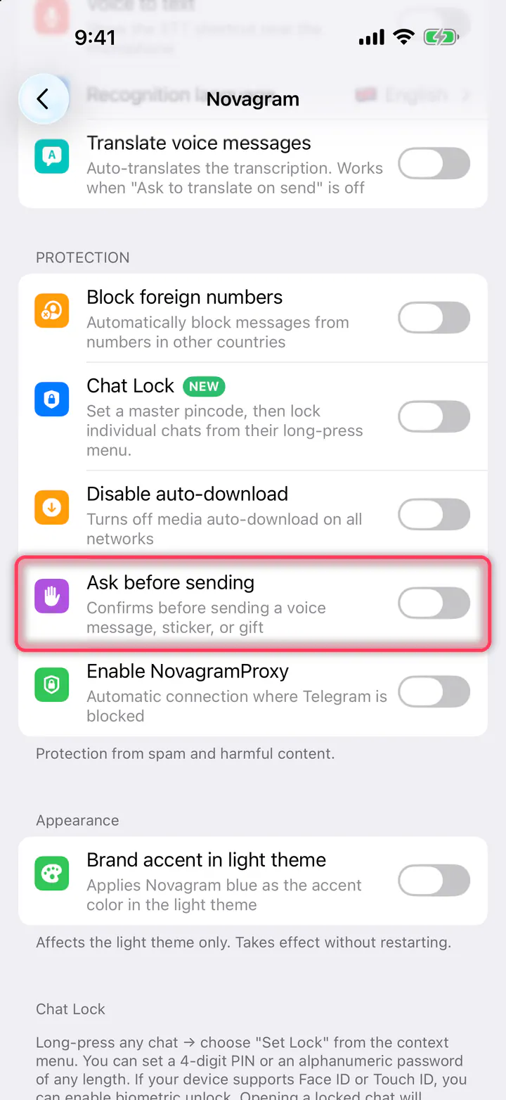 Turn on “Ask before sending”