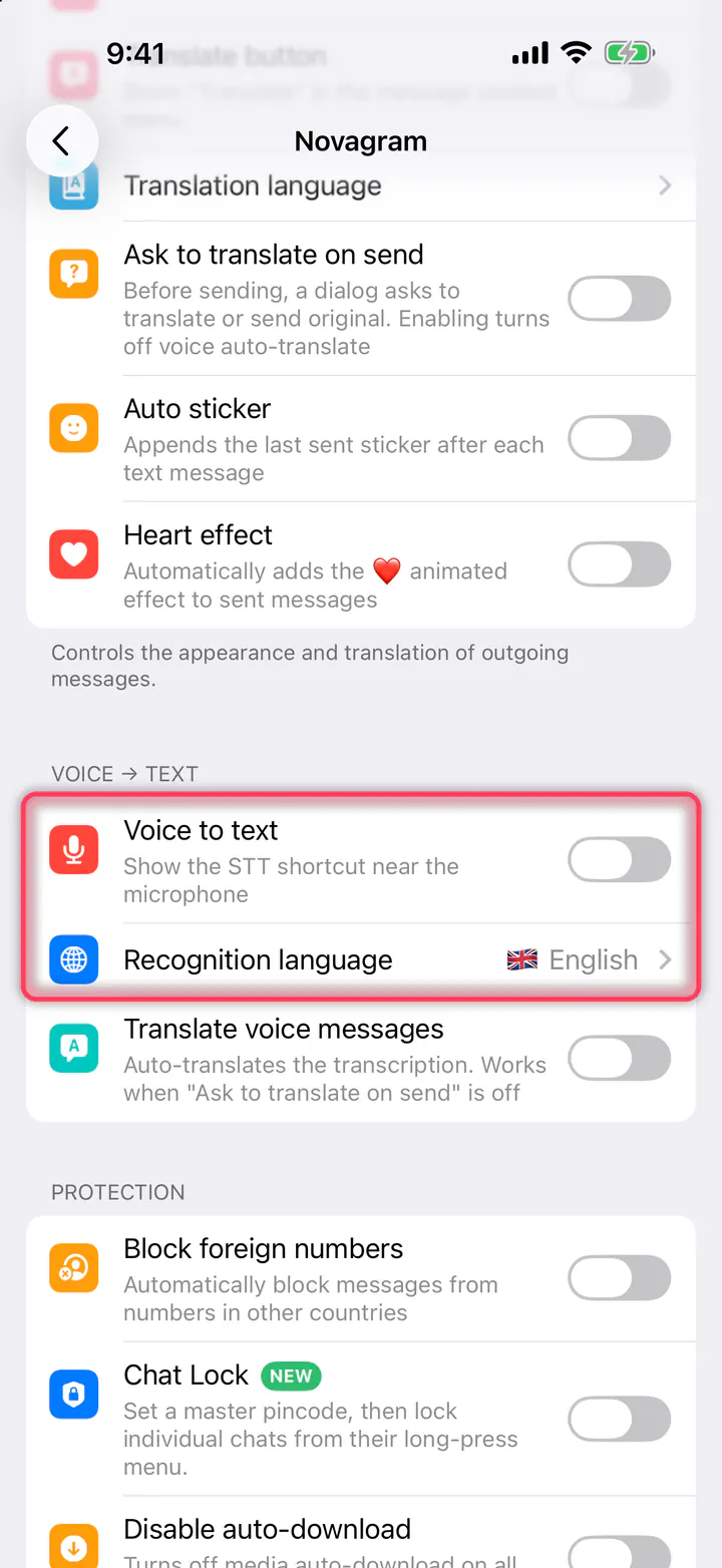 “Voice to text” and “Recognition language”