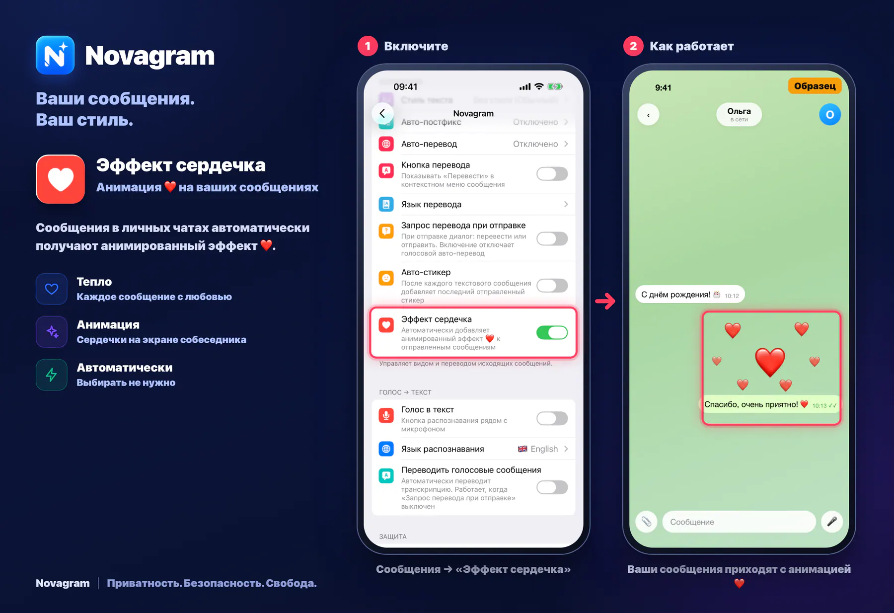 Эффект сердечка — карточка Novagram