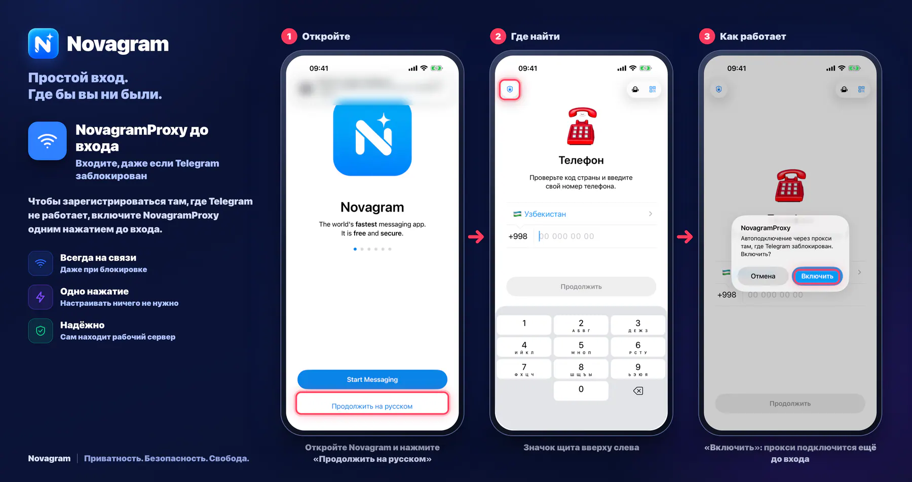 NovagramProxy до входа — карточка Novagram