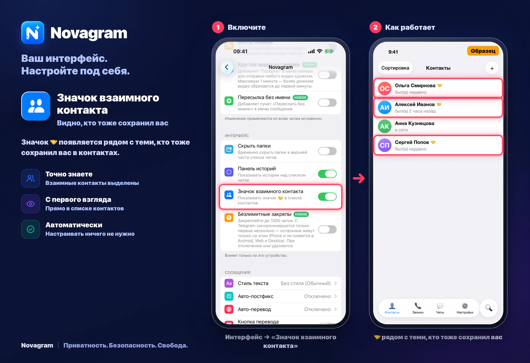 Значок взаимного контакта — карточка Novagram
