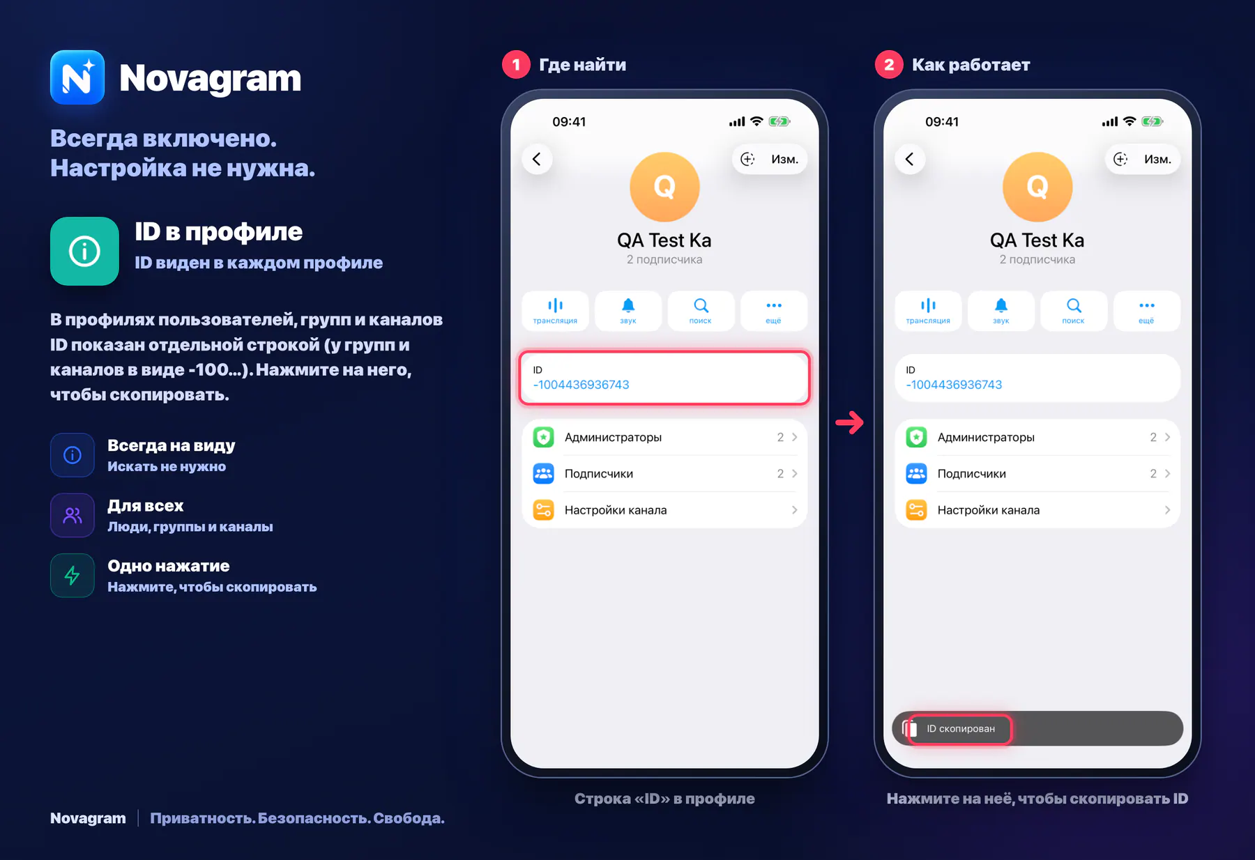 ID в профиле — карточка Novagram