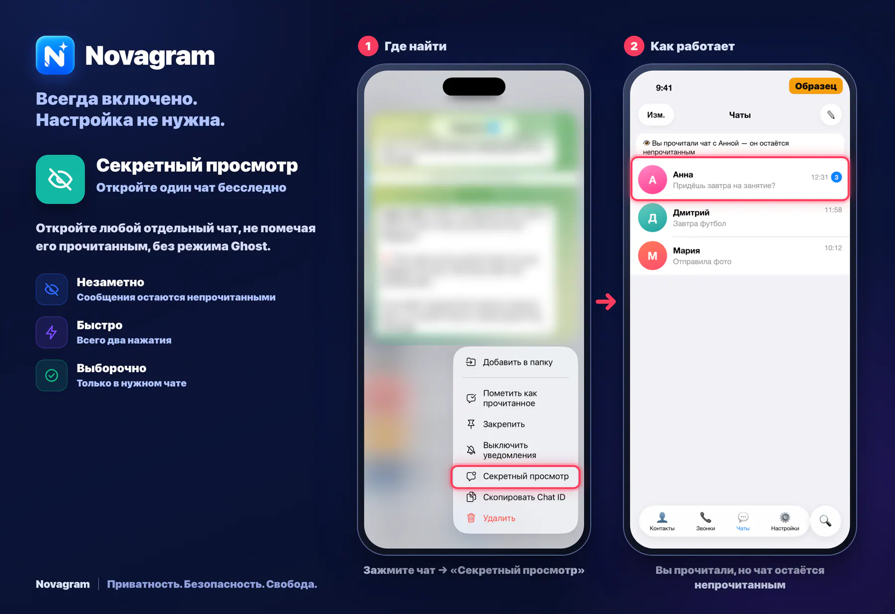 Секретный просмотр — карточка Novagram