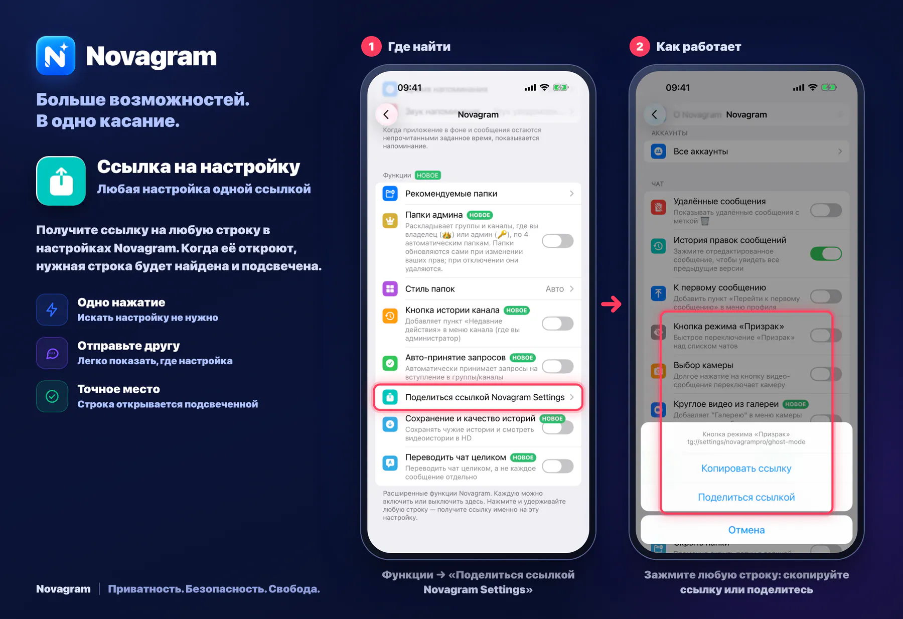 Ссылка на настройку — карточка Novagram