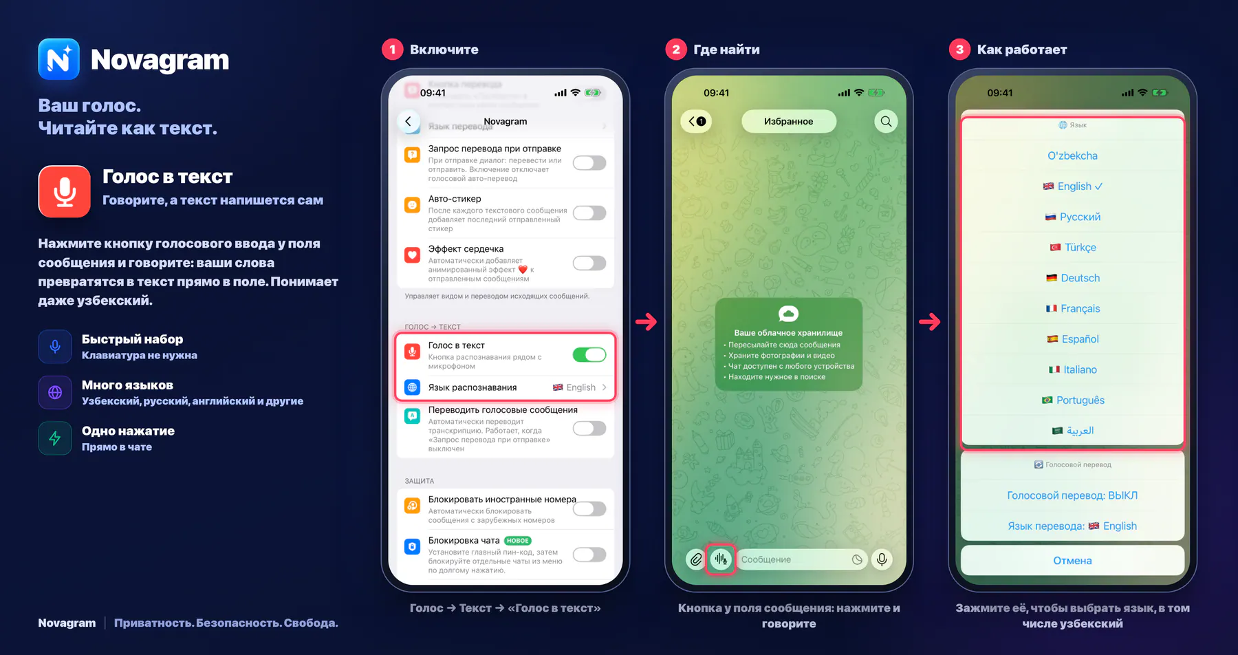 Голос в текст — карточка Novagram