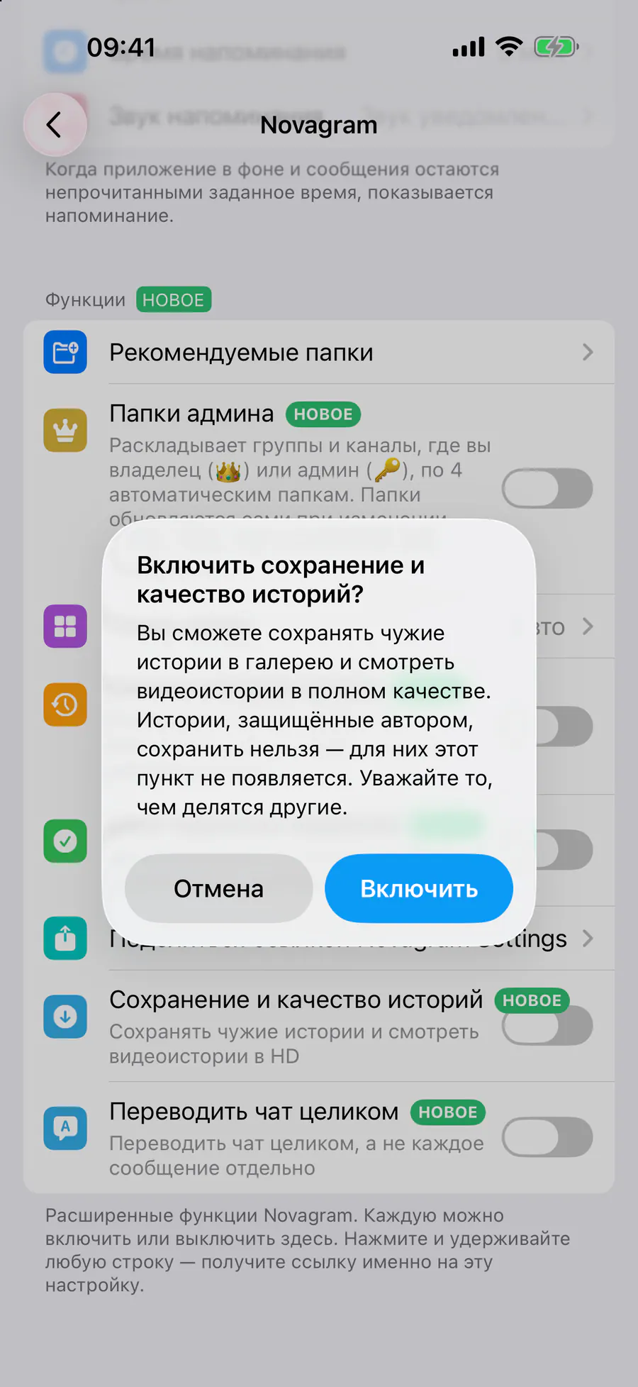 Функции → «Переводить чат целиком»