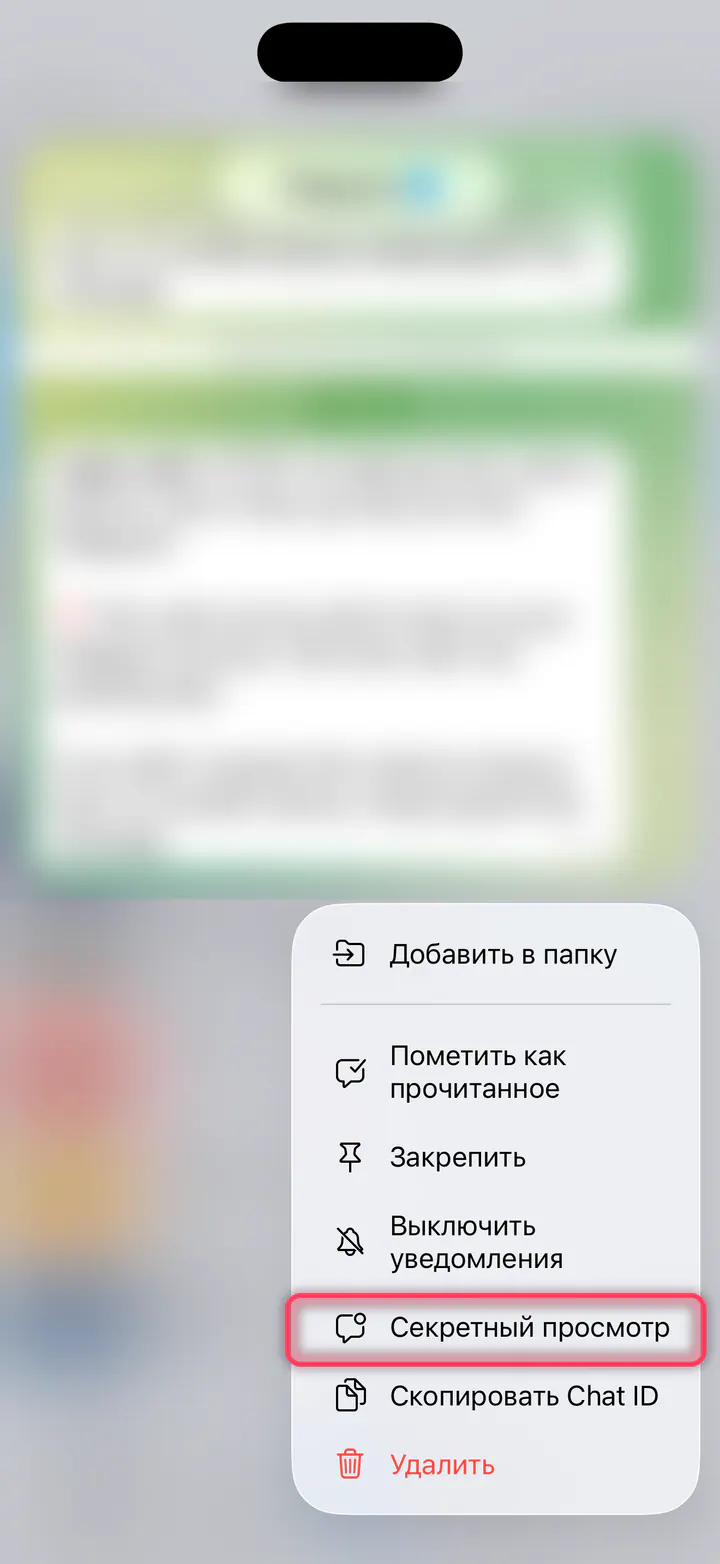 Зажмите чат и выберите «Секретный просмотр»