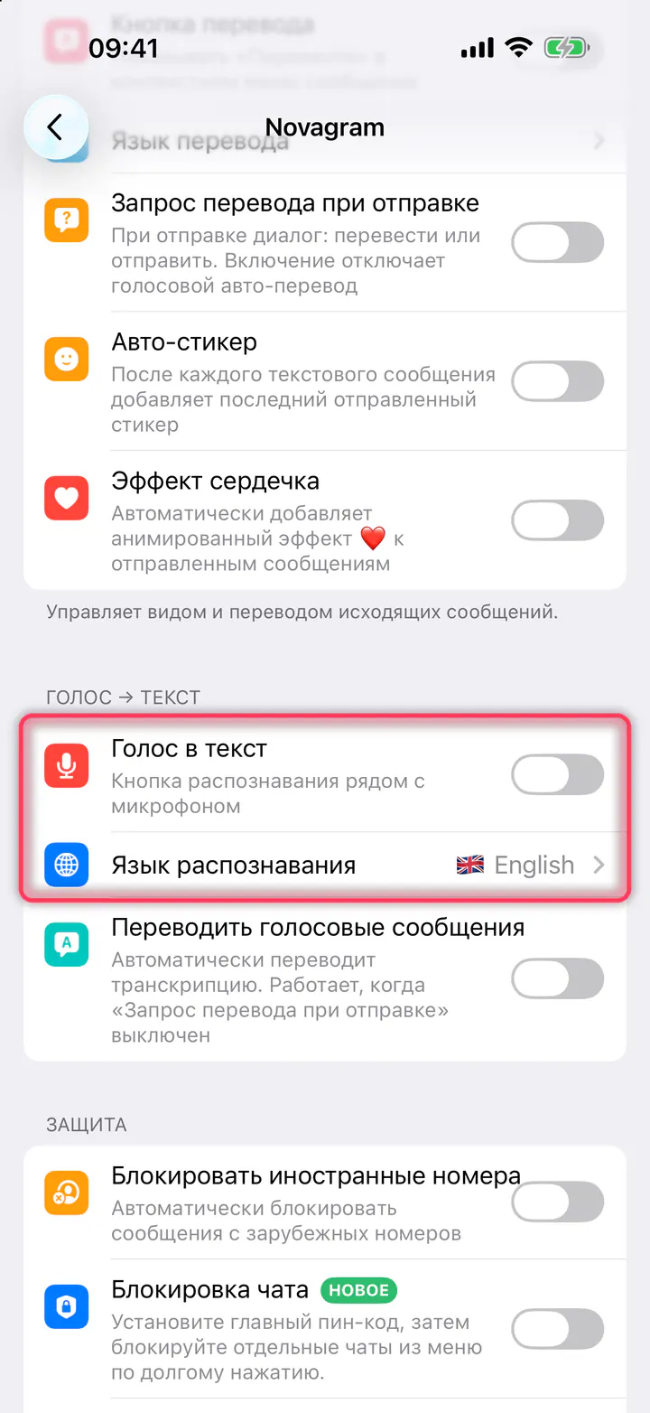 «Голос в текст» и «Язык распознавания»
