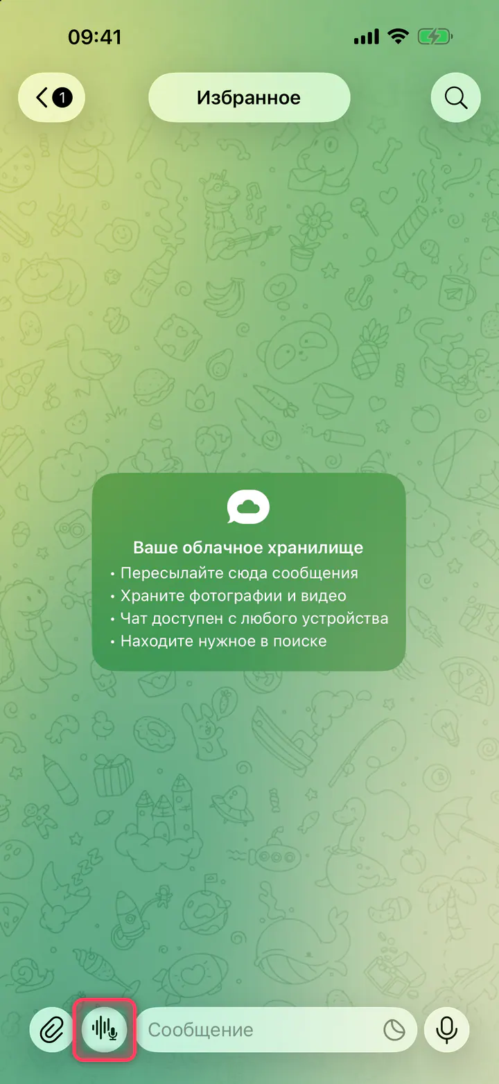 Нажмите кнопку у поля сообщения и говорите