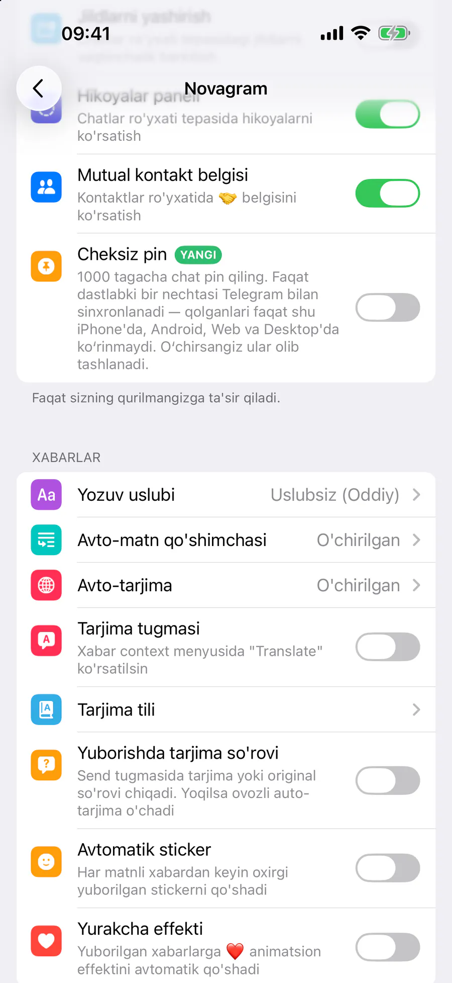 Xabarlar → «Avto-matn qo'shimchasi»