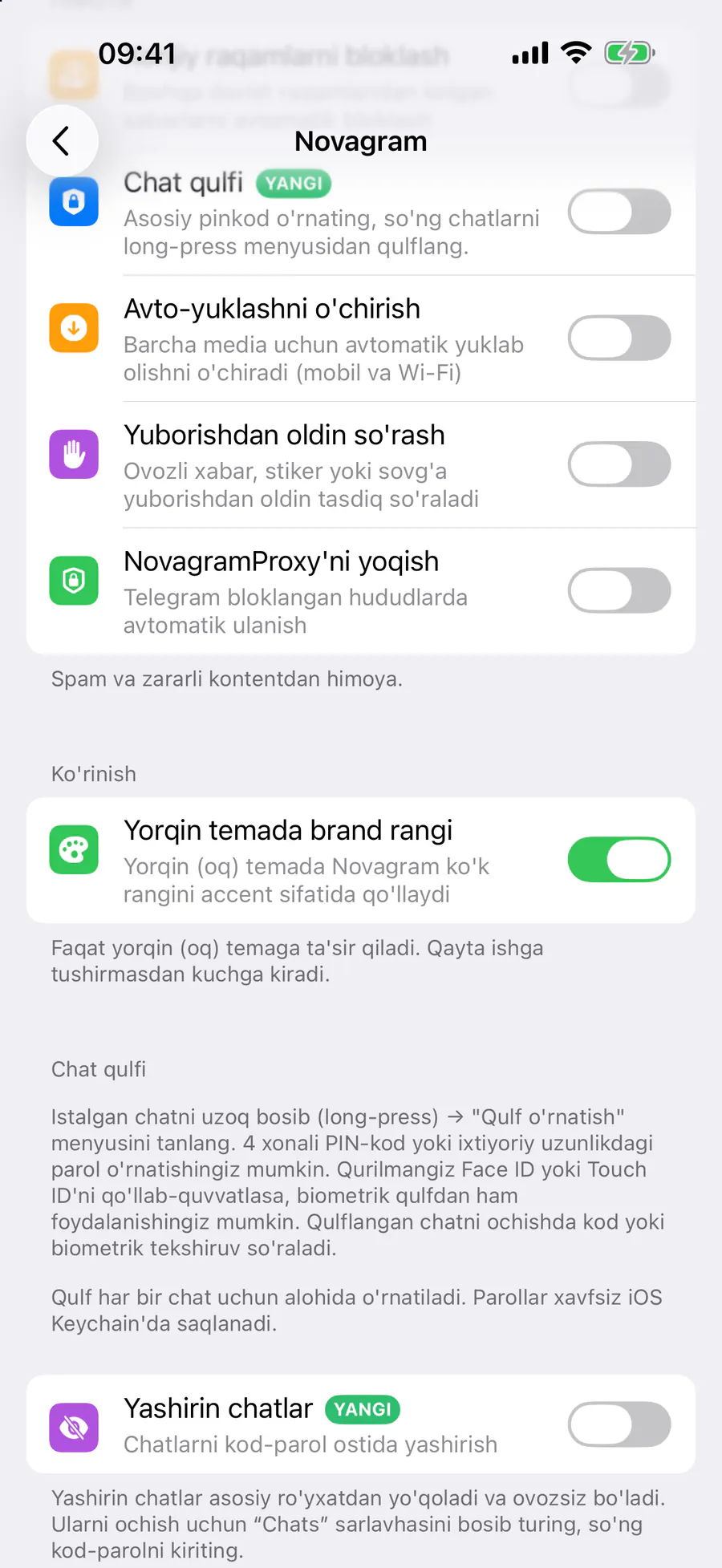 Ko'rinish → «Yorqin temada brand rangi»
