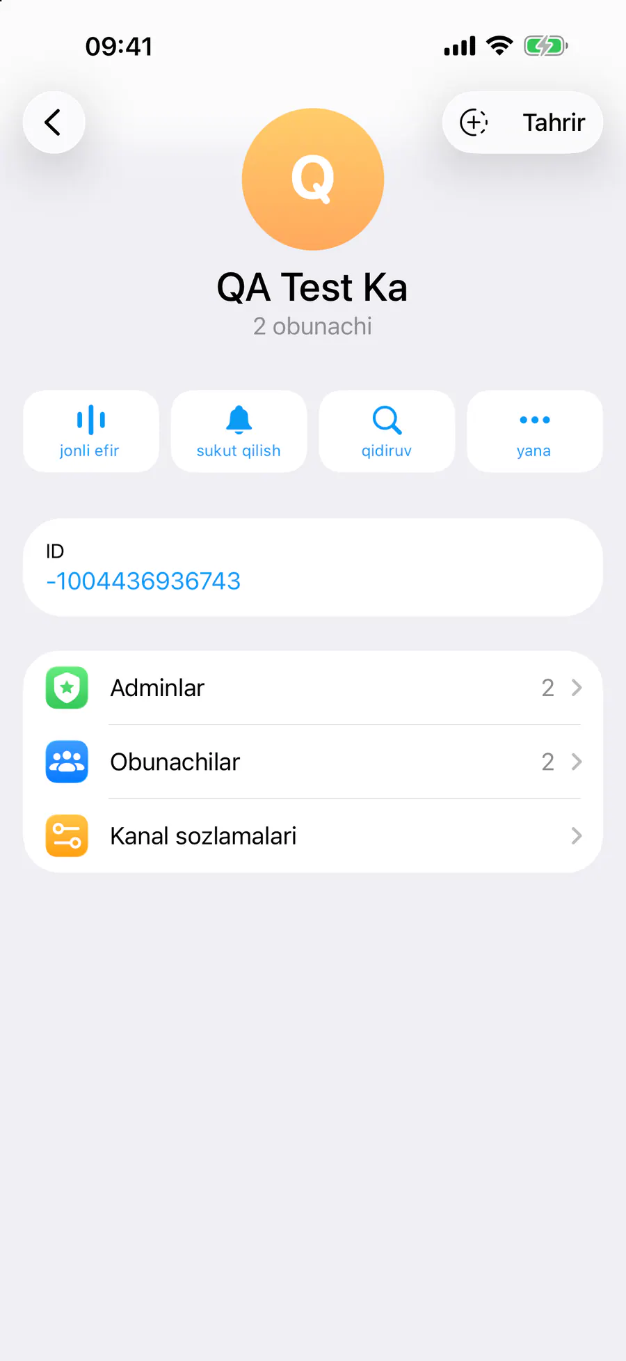 Profilda «ID» qatori