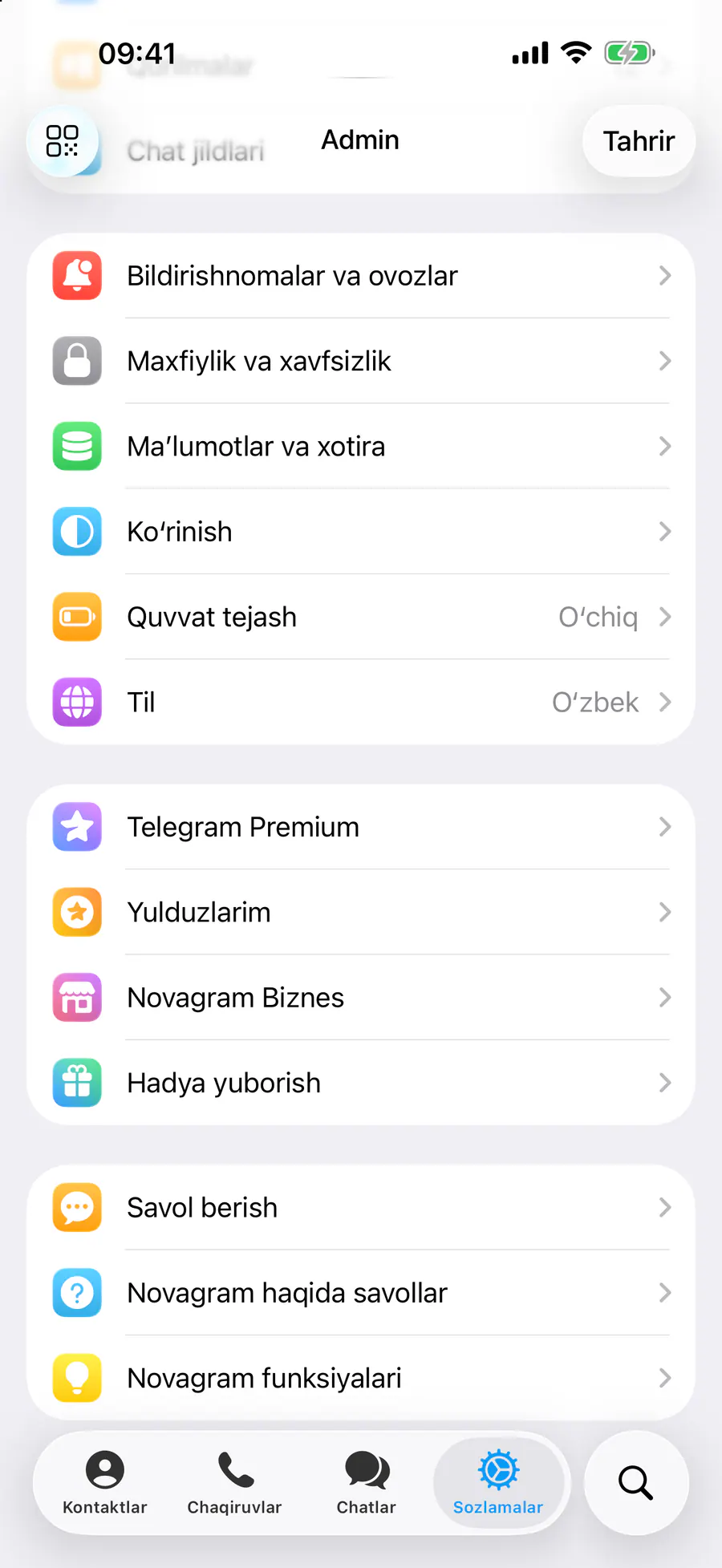 Sozlamalar → «Ko'rinish»