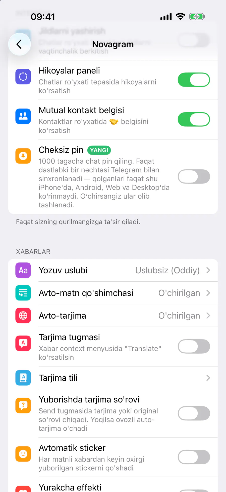 Xabarlar → «Yozuv uslubi»