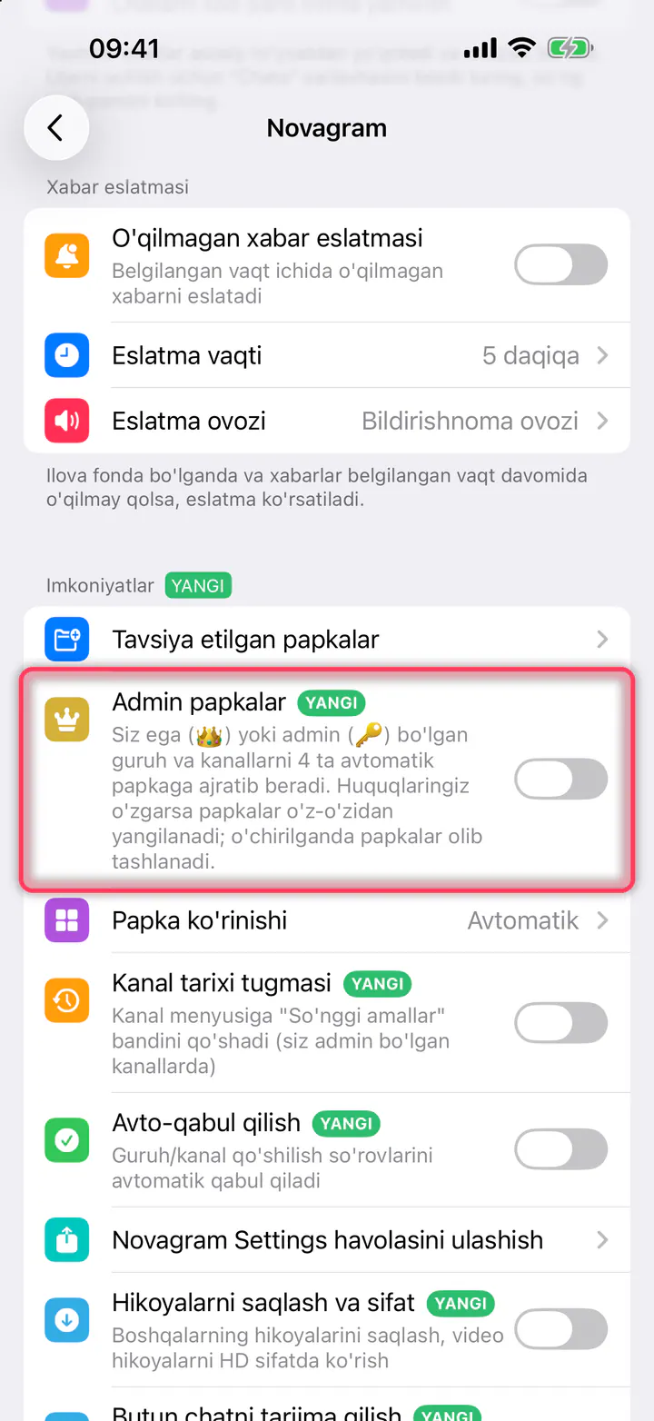 «Admin papkalar» ni yoqing