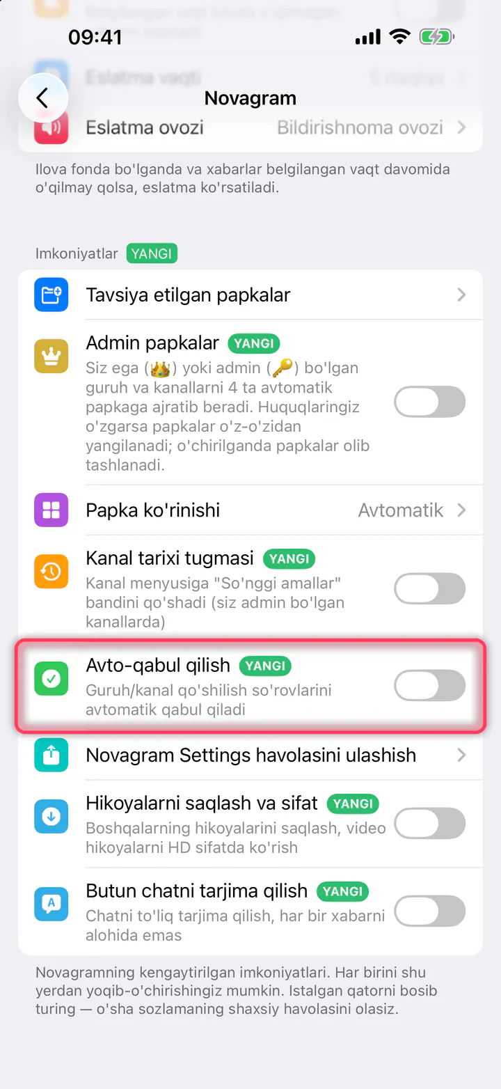«Avto-qabul qilish» ni yoqing