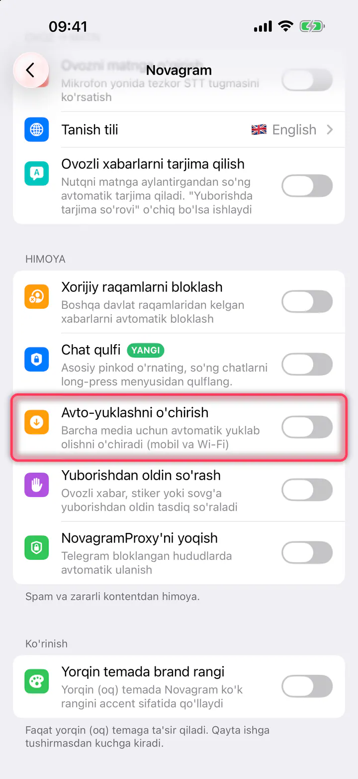 «Avto-yuklashni o'chirish» ni yoqing