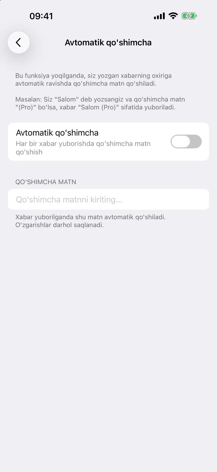 Qo'shimcha matnni yozing va funksiyani yoqing