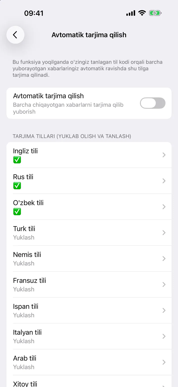 Avtomatik tarjimani yoqing va tilni tanlang