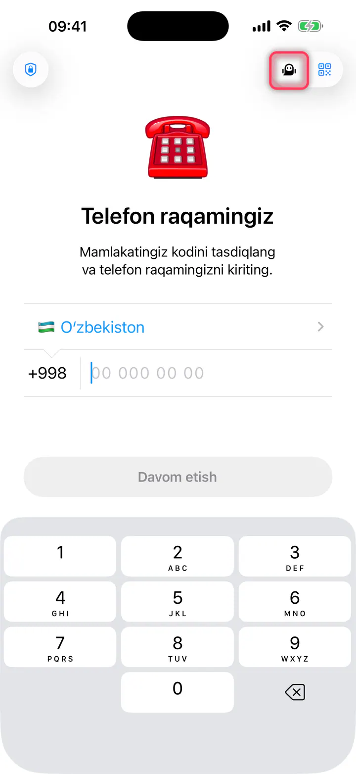Tepada o'ngdagi robot belgisini bosing