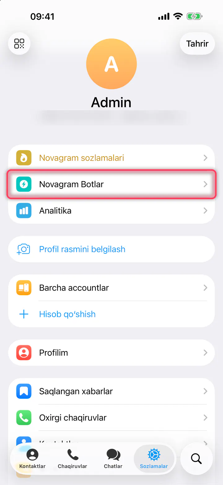 «Novagram Botlar» ni bosing